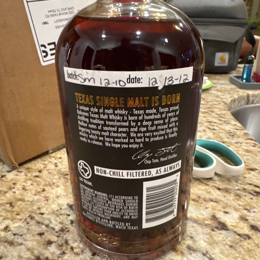 Balcones texas single malt whisky - chip tate - SM12-10 a 12/13/12