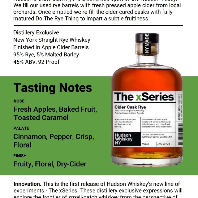 Hudson Whiskey The xSeries Cider Cask Rye
