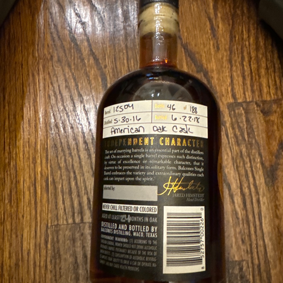 Balcones Texas Single Malt Whisky Single Barrel 12504 Pogo's Store Pick - 6/22/18 - 46 of 188
