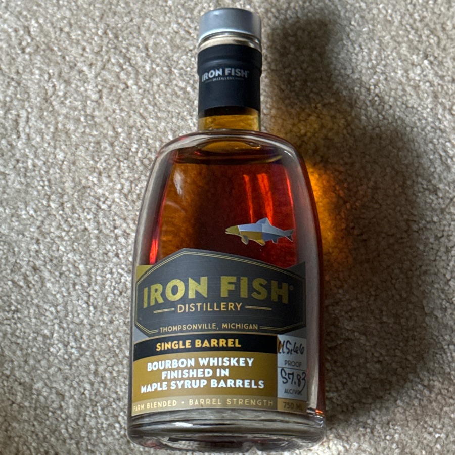 Iron Fish Single Barrel Bourbon finished in Maple Syrup Barrels