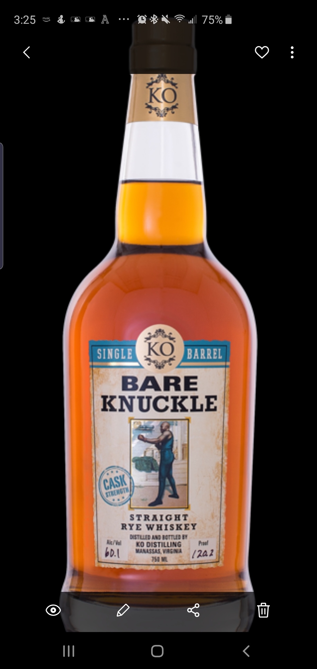 Bare Knuckle Straight Rye Single Barrel Cask Strength
