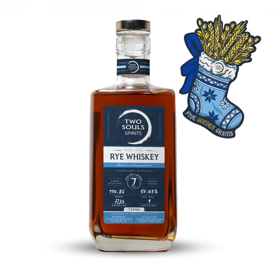 Two Souls Spirits 7-Year New York Rye Finished in a Used Honey Spirit Barrel Featuring Finger Lakes Distilling