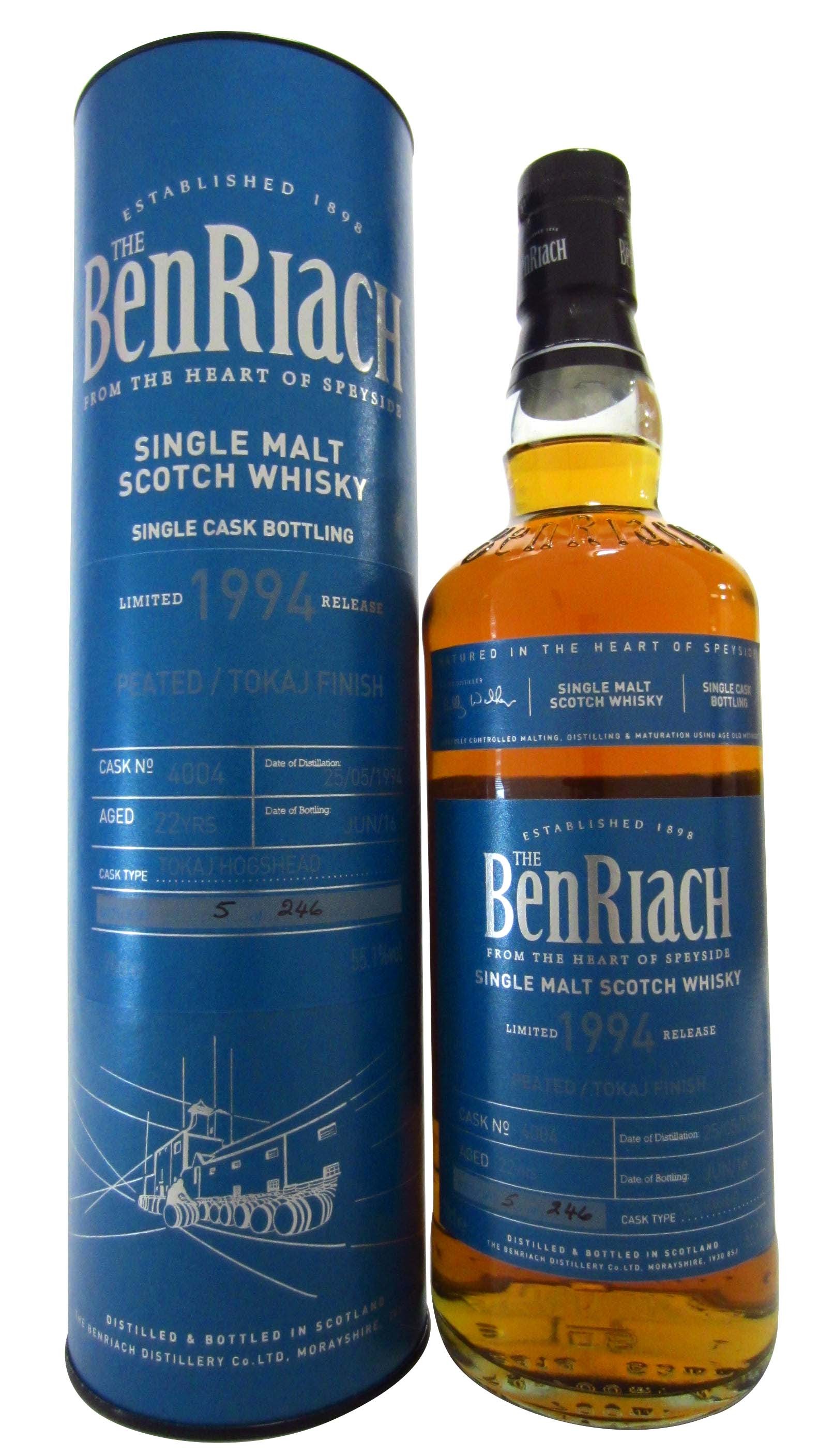 BenRiach 22 year old 1994 (cask 4004) - Peated, Tokaj Cask Finish