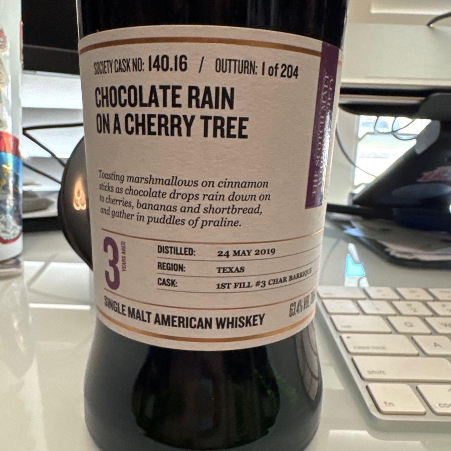 Single malt whiskey Society, 140.16: 
Chocolate rain on a cherry tree