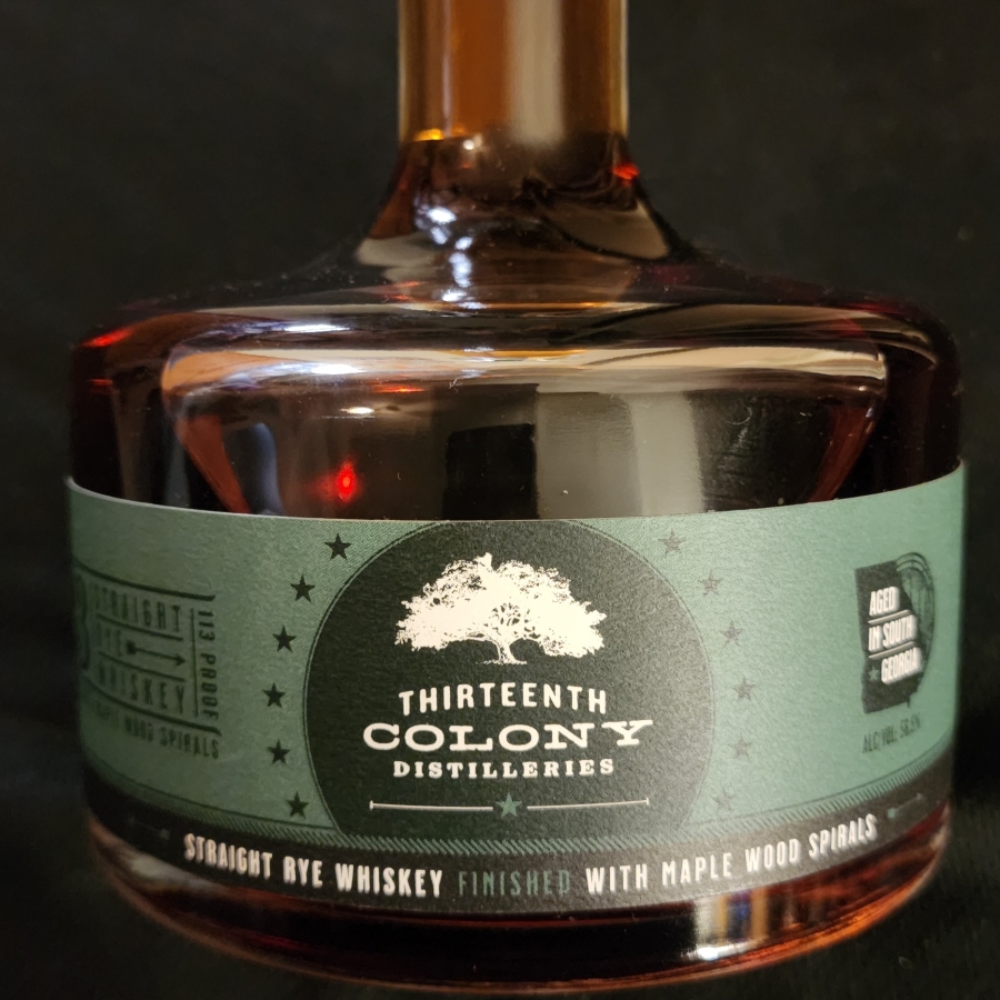 Thirteenth Colony Distilleries Straight Rye Whiskey Finished With Maple Wood Spirals