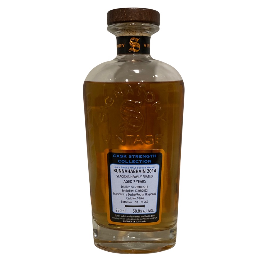 Bunnahabhain 2014 Staoisha Heavily Peated 7 Year Old Single Cask No. 10767 (Signatory)