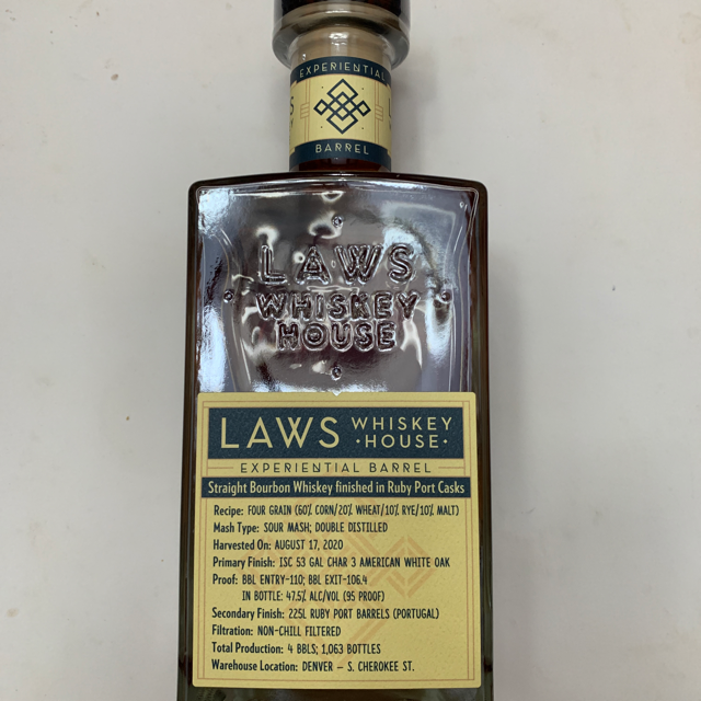 Laws Straight Bourbon Finished in Ruby Port Casks (Experimental Barrel)