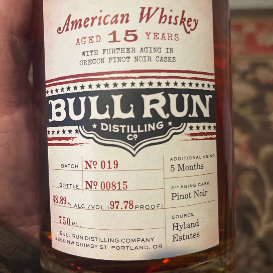 Bull Run 15 Year American Whiskey - Pinot Noir cask finish