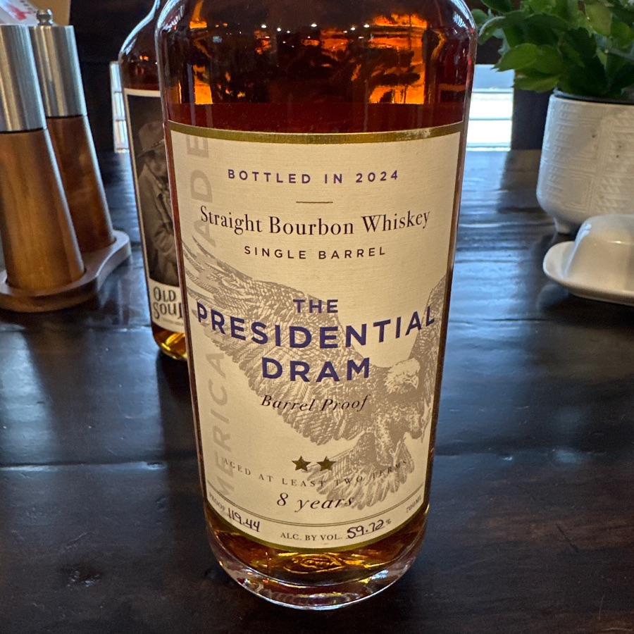 The Presidential Dram Barrel Proof Single Barrel Bourbon Whiskey 8 year