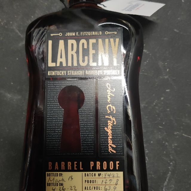 Larceny Barrel Proof Bourbon Batch Y422