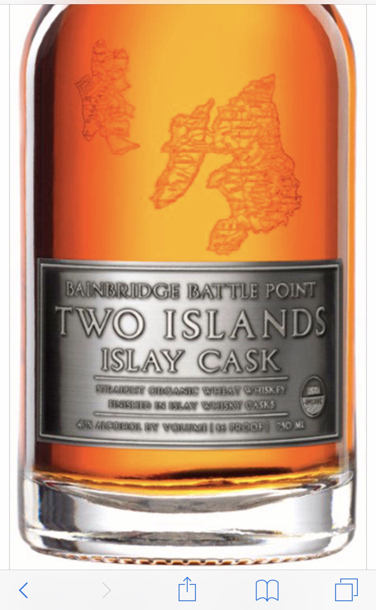 Bainbridge Battle Point Two Islands Islay Cask Finished Organic Wheat Whiskey