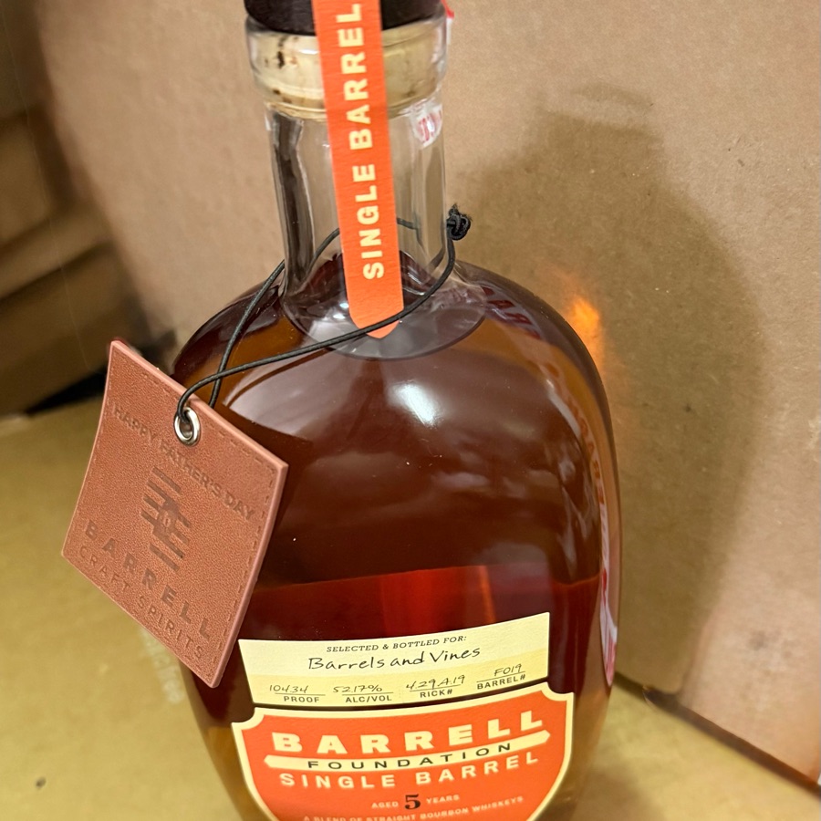 Barrell Foundation Single Barrel 5 Year Bourbon picked by Barrels and Vines - Rick# 4.29A.19 Barrel# F019